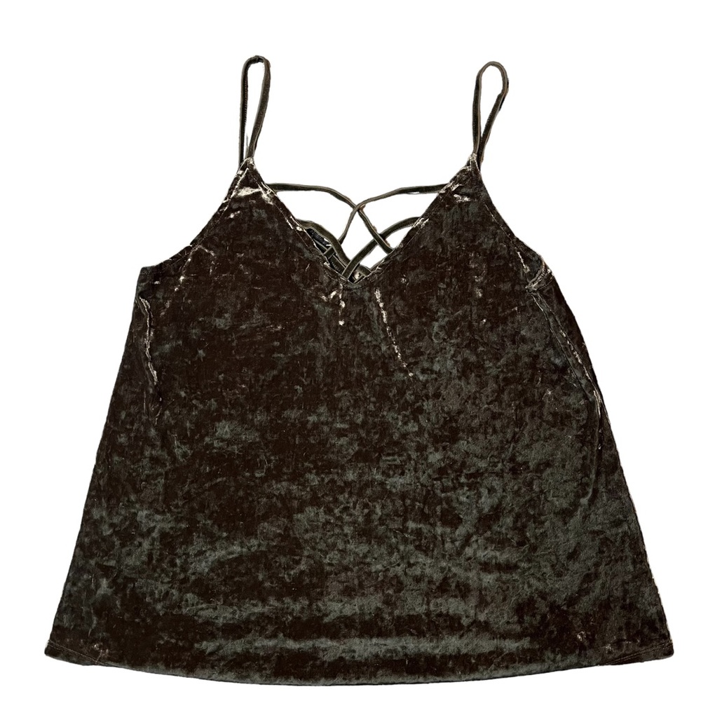 American Eagle Crisscross Front Velvet like Tank Olive Green